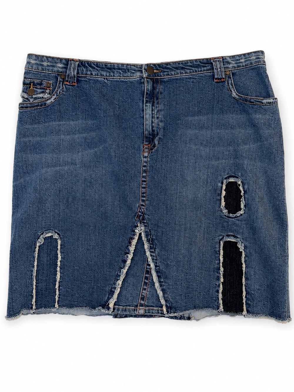 Vintage Venezia Lane Bryant Denim Skirt Distressed Raw Hem Y2K Size 22
